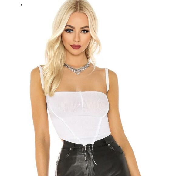 Sami Miro Vintage White VCut Square Neck Tank White Babyrib Raw Cut Trim Top SM - Picture 12 of 12